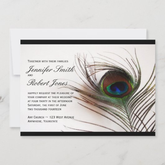 Peacock Feather Glamor Wedding Invitation Kaart (Voorkant)
