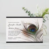 Peacock Feather Glamor Wedding Invitation Kaart (Staand voorkant)