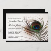 Peacock Feather Glamor Wedding Invitation Kaart (Voorkant / Achterkant)