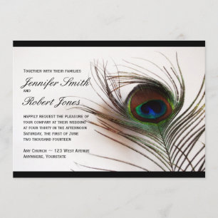Peacock Feather Glamor Wedding Invitation Kaart