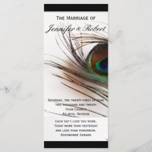 Peacock Feather Glamor Wedding Programme Programmakaart