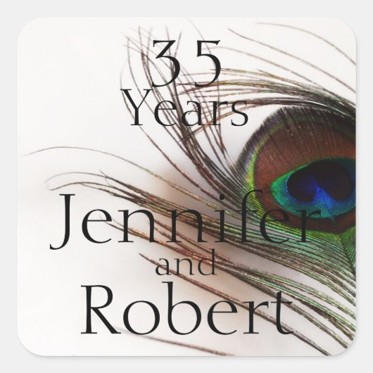 Peacock Feather Glamour Envelope Seal Vierkante Sticker (Voorkant)