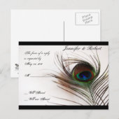Peacock Feather Glamour RSVP-Briefkaart Uitnodiging Briefkaart (Voorkant / Achterkant)