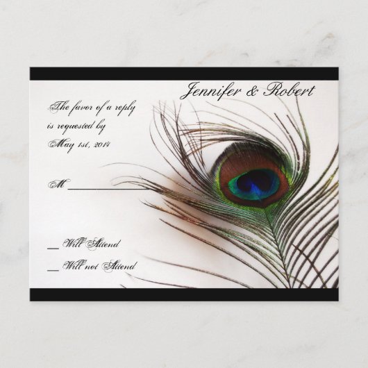 Peacock Feather Glamour RSVP-Briefkaart Uitnodiging Briefkaart (Voorkant)