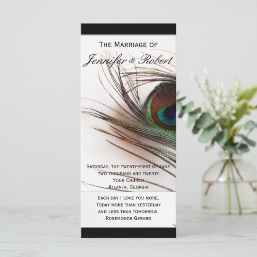 Peacock Feather Glamour Wedding Program Programmakaart (Staand voorkant)