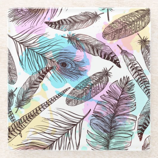 Peacock Feather Glazen Onderzetter (Voorkant)