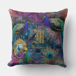  Peacock Feather Glitter Monogram Naam Kussen