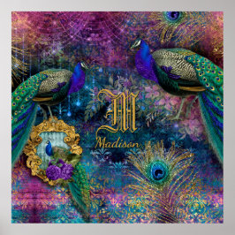 Peacock Feather  Glitter Monogram Naam Poster