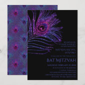 Peacock Feather Glitter Paars Bat Mitzvah Logo Kaart (Voorkant / Achterkant)