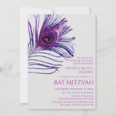 Peacock Feather Glitter Paars Bat Mitzvah Logo Kaart (Voorkant)