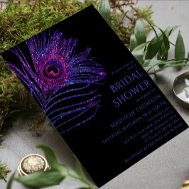 Peacock Feather Glitter Paarse Vrijgezellenfeest Kaart