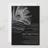 Peacock Feather Glitter Silver Bat Mitzvah Logo Kaart (Voorkant)