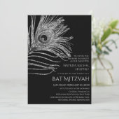 Peacock Feather Glitter Silver Bat Mitzvah Logo Kaart (Staand voorkant)