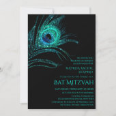 Peacock Feather Glitter Turquoise Bat Mitzvah Logo Kaart (Voorkant)