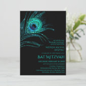 Peacock Feather Glitter Turquoise Bat Mitzvah Logo Kaart (Staand voorkant)