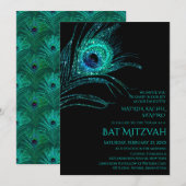 Peacock Feather Glitter Turquoise Bat Mitzvah Logo Kaart (Voorkant / Achterkant)