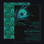 Peacock Feather Glitter Turquoise Bat Mitzvah Logo Kaart<br><div class="desc">Dit ontwerp is voorzien van een elegante turquoise glitter peace ock vether op een zwarte achtergrond met onderstaande informatie over de uitnodiging van Bat Mitzvah. Personaliseer door de tekst in de tekstvakjes uit te geven. Voeg uw Collectieve Logo aan de rug van het ontwerp toe. Speciaal voor u ontworpen door...</div>
