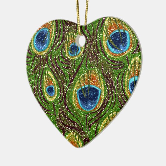 Peacock Feather Glittery Art afdrukken Keramisch Ornament (Links)