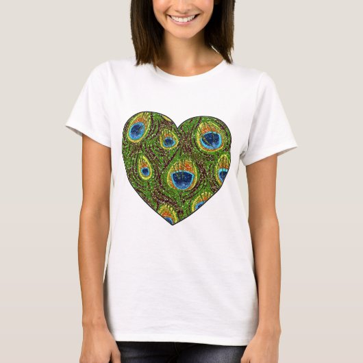 Peacock Feather Glittery Art afdrukken T-shirt (Voorkant)