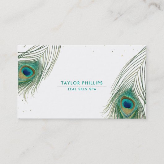 Peacock Feather Gold Dot Modern Boho Visitekaartje (Voorkant)