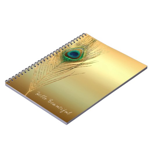 Peacock Feather Gold Exotic Boho Chic Glam Custom Notitieboek (Linkerzijde)