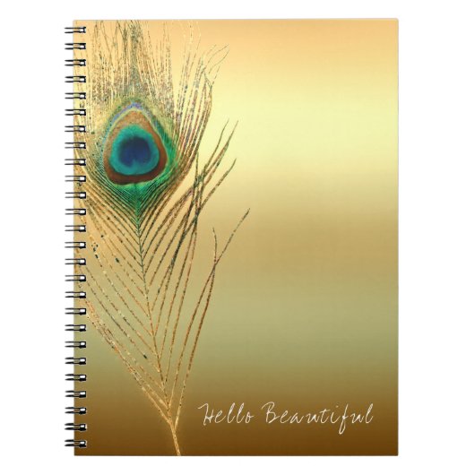 Peacock Feather Gold Exotic Boho Chic Glam Custom Notitieboek (Voorkant)