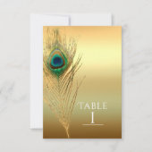 Peacock Feather Gold Exotic Boho Chic Table Number Kaart (Voorkant)