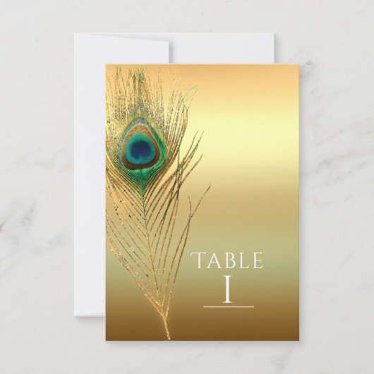 Peacock Feather Gold Exotic Boho Chic Table Number Kaart (Voorkant)