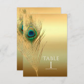Peacock Feather Gold Exotic Boho Chic Table Number Kaart (Voorkant / Achterkant)