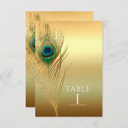 Peacock Feather Gold Exotic Boho Chic Table Number Kaart (Voorkant / Achterkant)