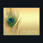 Peacock Feather Gold Exotic Boho Save the Date Aankondigingskaart<br><div class="desc">Peacock Feather Gold Exotic Boho Save the Date Briefkaart. Gepersonaliseerd voor elke gebeurtenis.</div>