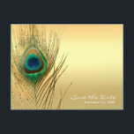 Peacock Feather Gold Exotic Boho Save the Date Aankondigingskaart<br><div class="desc">Peacock Feather Gold Exotic Boho Save the Date Briefkaart. Gepersonaliseerd voor elke gebeurtenis.</div>