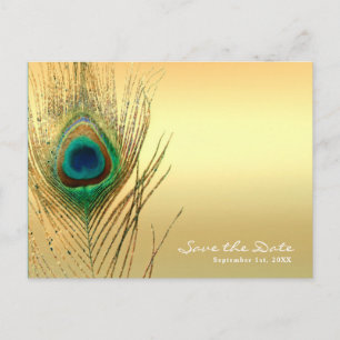 Peacock Feather Gold Exotic Boho Save the Date Aankondigingskaart
