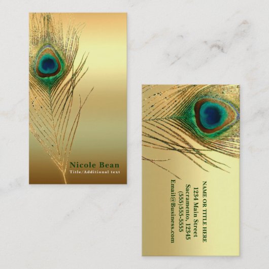 Peacock Feather Gold Exotische Boho Chic Custom Gl Visitekaartje (Voorkant / Achterkant)