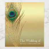 Peacock Feather Gold Exotische Boho Chique Wijn La Wijn Etiket (Enkel label)