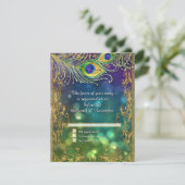Peacock Feather Gold Glitter Jeweled Wedding RSVP (Staand voorkant)