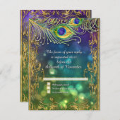 Peacock Feather Gold Glitter Jeweled Wedding RSVP (Voorkant / Achterkant)
