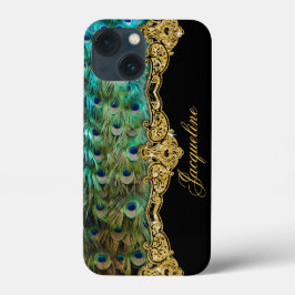 Peacock Feather Gold Glitter  Script Name Case-Mate iPhone Case