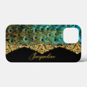 Peacock Feather Gold Glitter Script Name Case-Mate iPhone Case (Achterkant (horizontaal))