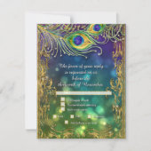 Peacock Feather Gold Glitter Wedding Menu RSVP (Voorkant)
