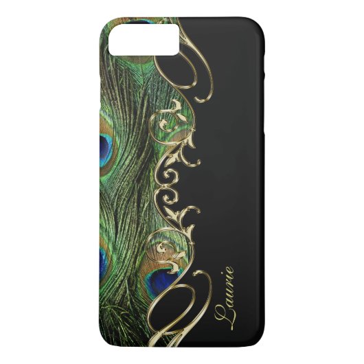 Peacock Feather Gold iPhone 7 Plus Monogram Hoesje (Achterkant)