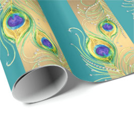 Peacock Feather Gold Swirl Barok Krans Juweel Cadeaupapier