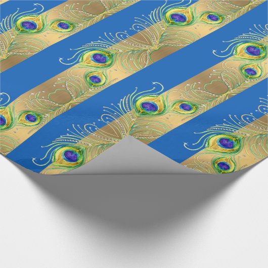 Peacock Feather Gold Swirl Barok Krans Juweel Cadeaupapier (Hoek)