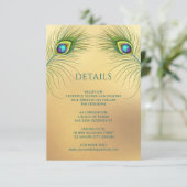 Peacock Feather Gold Wedding Informatiekaartje (Staand voorkant)