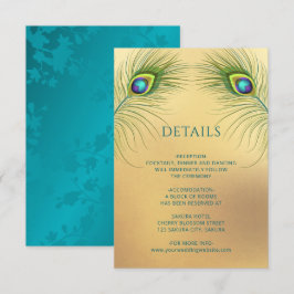 Peacock Feather Gold Wedding Informatiekaartje