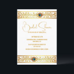 Peacock feather gouden band minimalistisch elegant kaart<br><div class="desc">Een prachtige gouden pauwenveren pluim rust tussen twee horizontale gouden lijnen en is versierd met decoratieve bloeiende wervelingen die rusten tegen een grimmige witte achtergrond. Hetzelfde detail is te vinden aan de boven- en onderkant van deze "save the date"-uitnodiging met gouden sjablonen voor uw aangepaste formulering. Dit ontwerp is ideaal...</div>