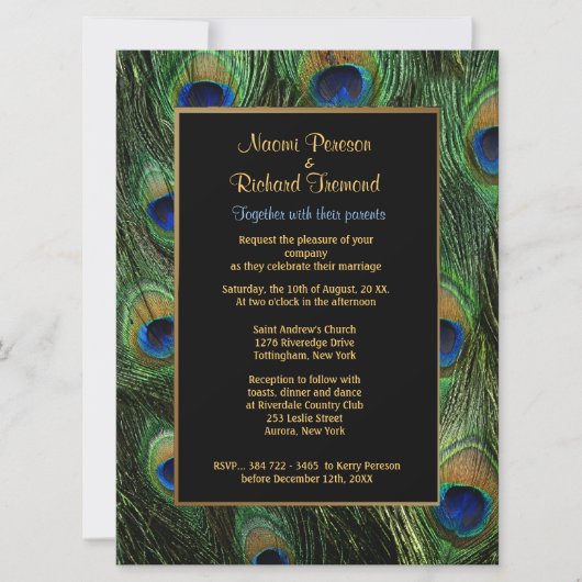 Peacock Feather Green 6,5" x 8 bruiloft uitnodigin Kaart (Voorkant)