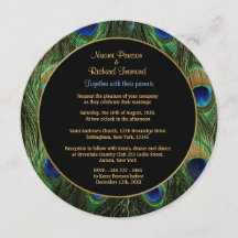 Peacock Feather Green bruiloft uitnodiging ronde