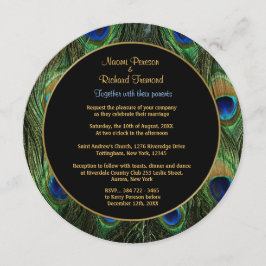 Peacock Feather Green bruiloft uitnodiging ronde