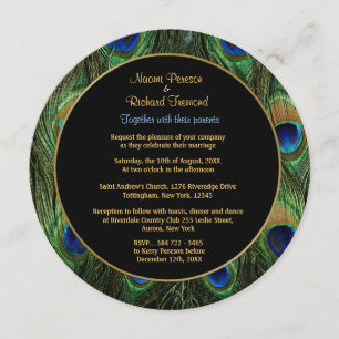 Peacock Feather Green bruiloft uitnodiging ronde
